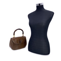 Gucci Vintage Beige Leather Bamboo Bag Top Handle Handbag