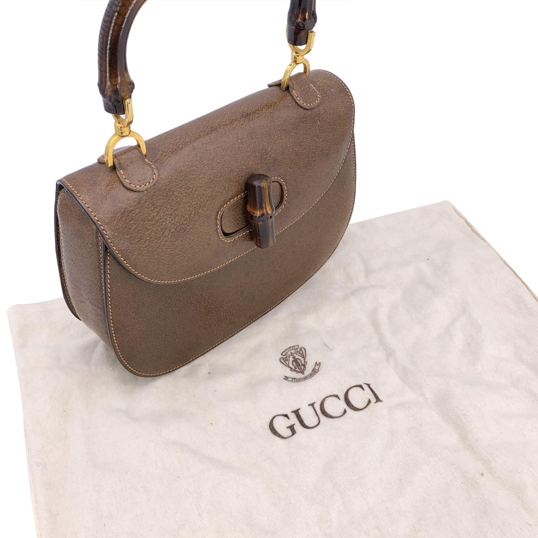Black Gucci Vintage Beige Leather Bamboo Bag Top Handle Handbag For Sale