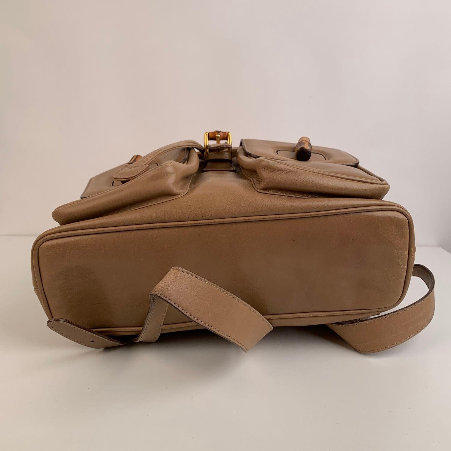 Gucci Vintage Beige Leather Bamboo MM Backpack Shoulder Bag 1