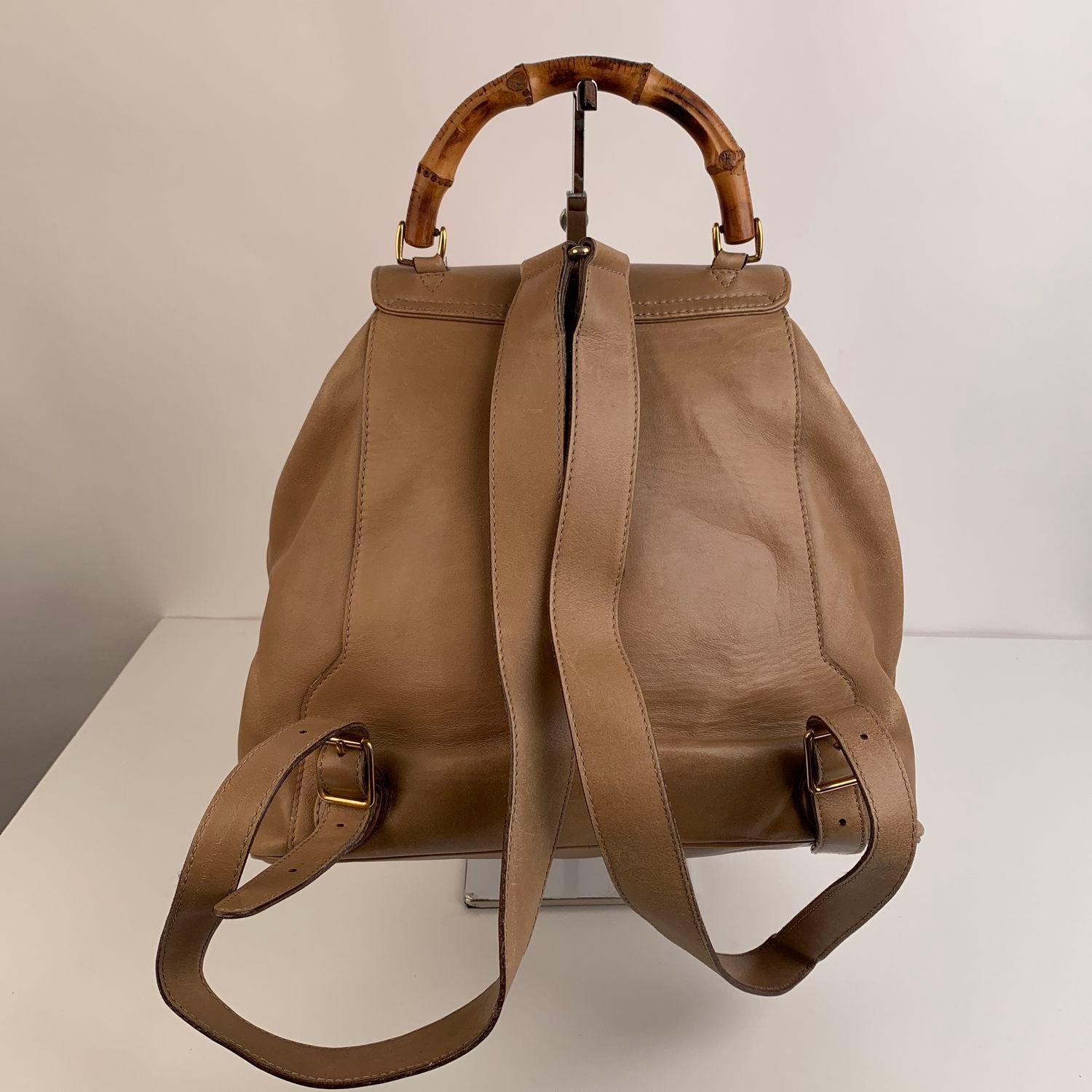 Gucci Vintage Beige Leather Bamboo MM Backpack Shoulder Bag 2