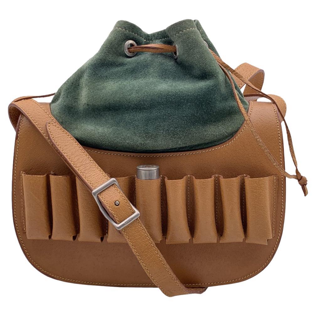 Gucci Vintage Beige Leather Cartridge Messenger Crossbody Bag