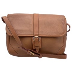 Gucci Vintage Beige Leder-Umhängetasche mit Klappe Crossbody Messenger Bag