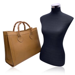Gucci Vintage Beige Leather Princess Diana XL Maxi Bamboo Bag