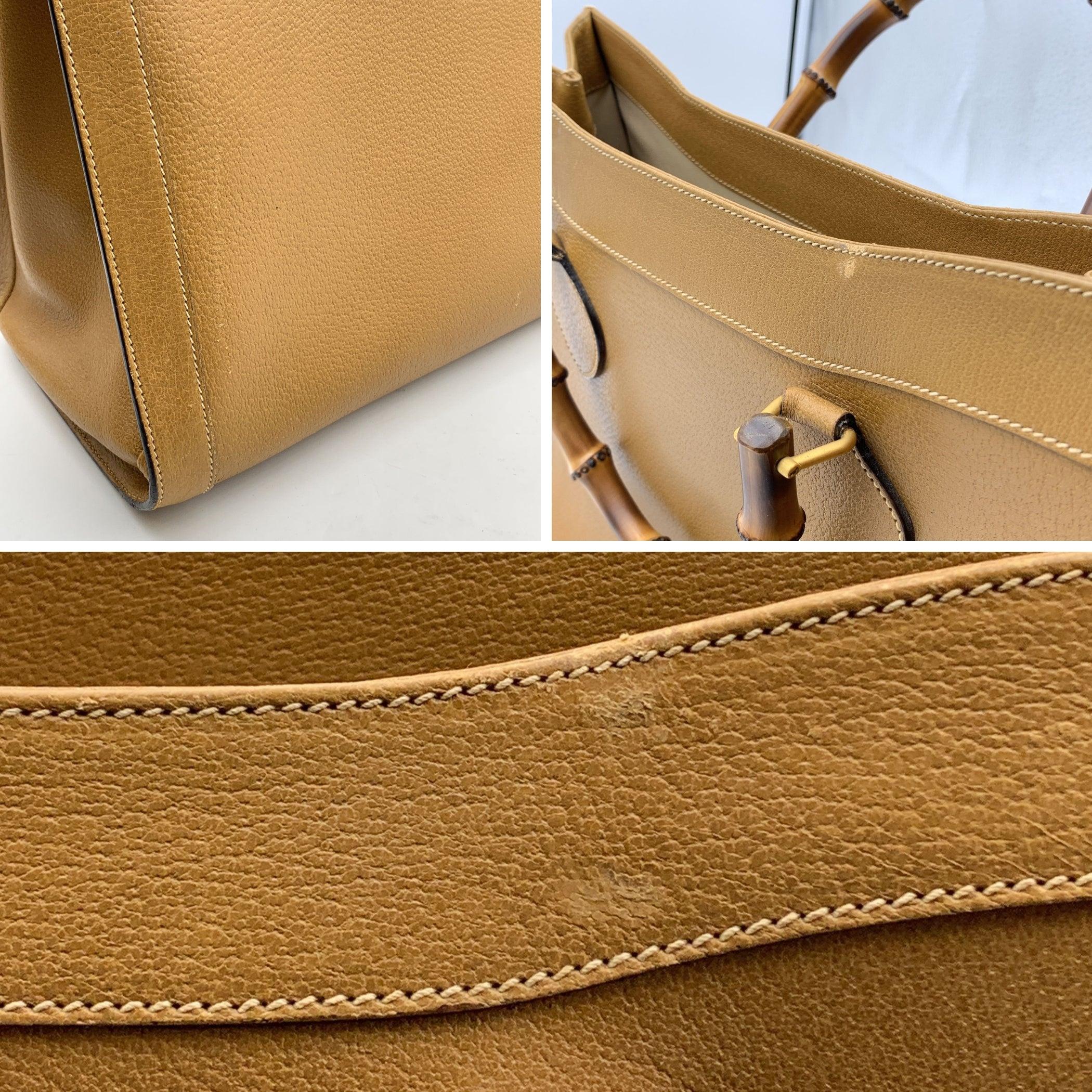 Women's Gucci Vintage Beige Leather Princess Diana XL Maxi Bamboo Bag