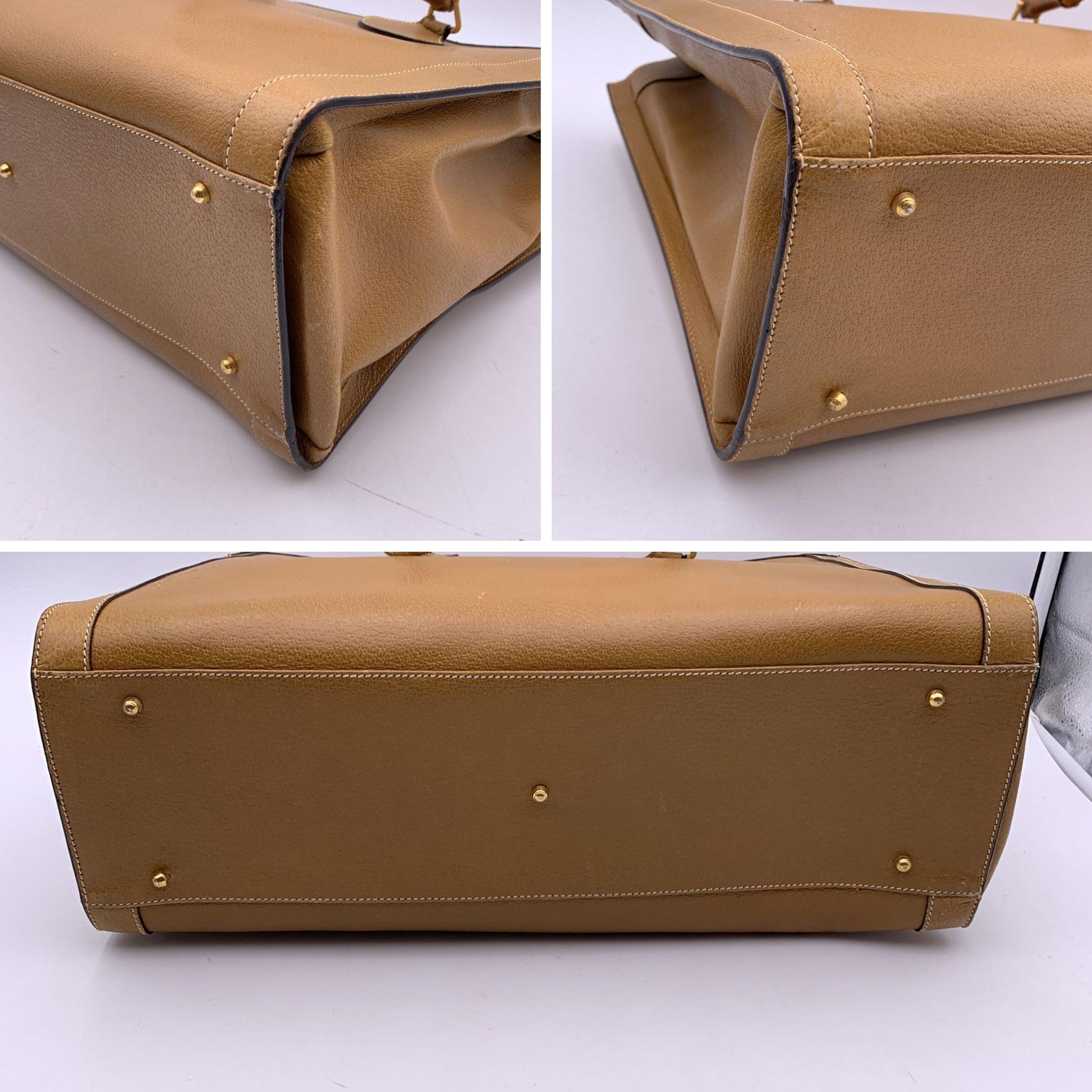 Gucci Vintage Beige Leather Princess Diana XL Maxi Bamboo Bag 1