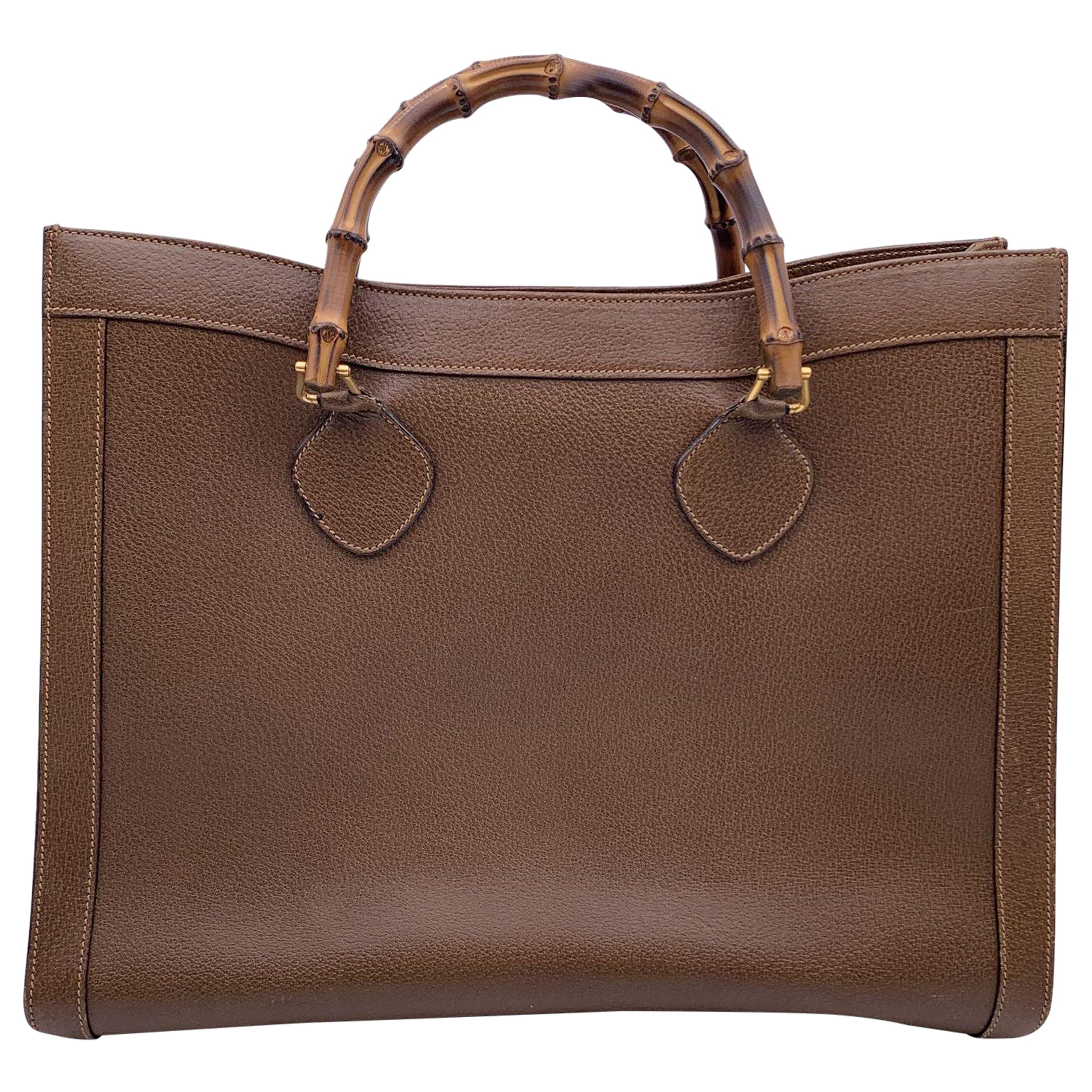 Gucci Vintage Beige Leather Princess Diana XL Maxi Bamboo Bag