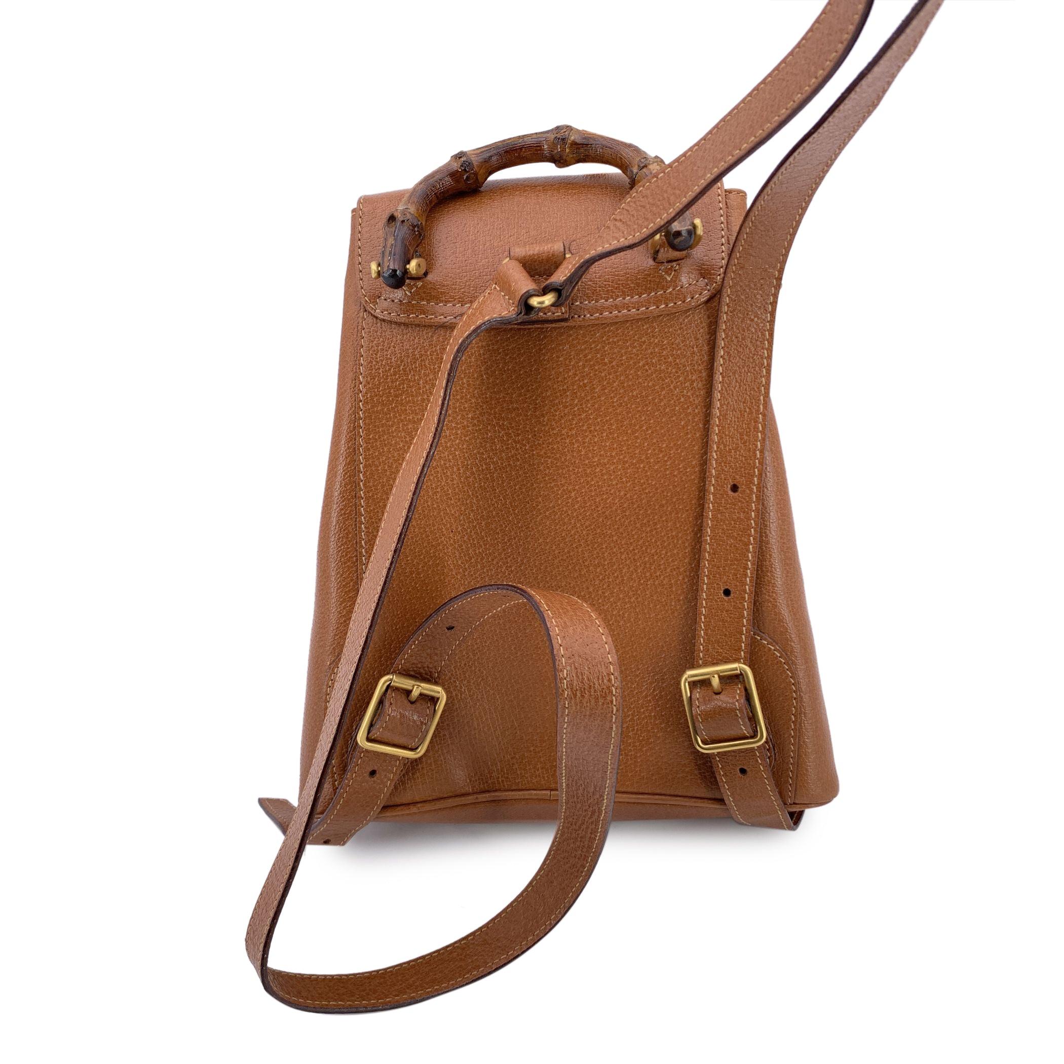 Women's or Men's Gucci Vintage Beige Leather Small Bamboo Backpack Shoulder Bag For Sale