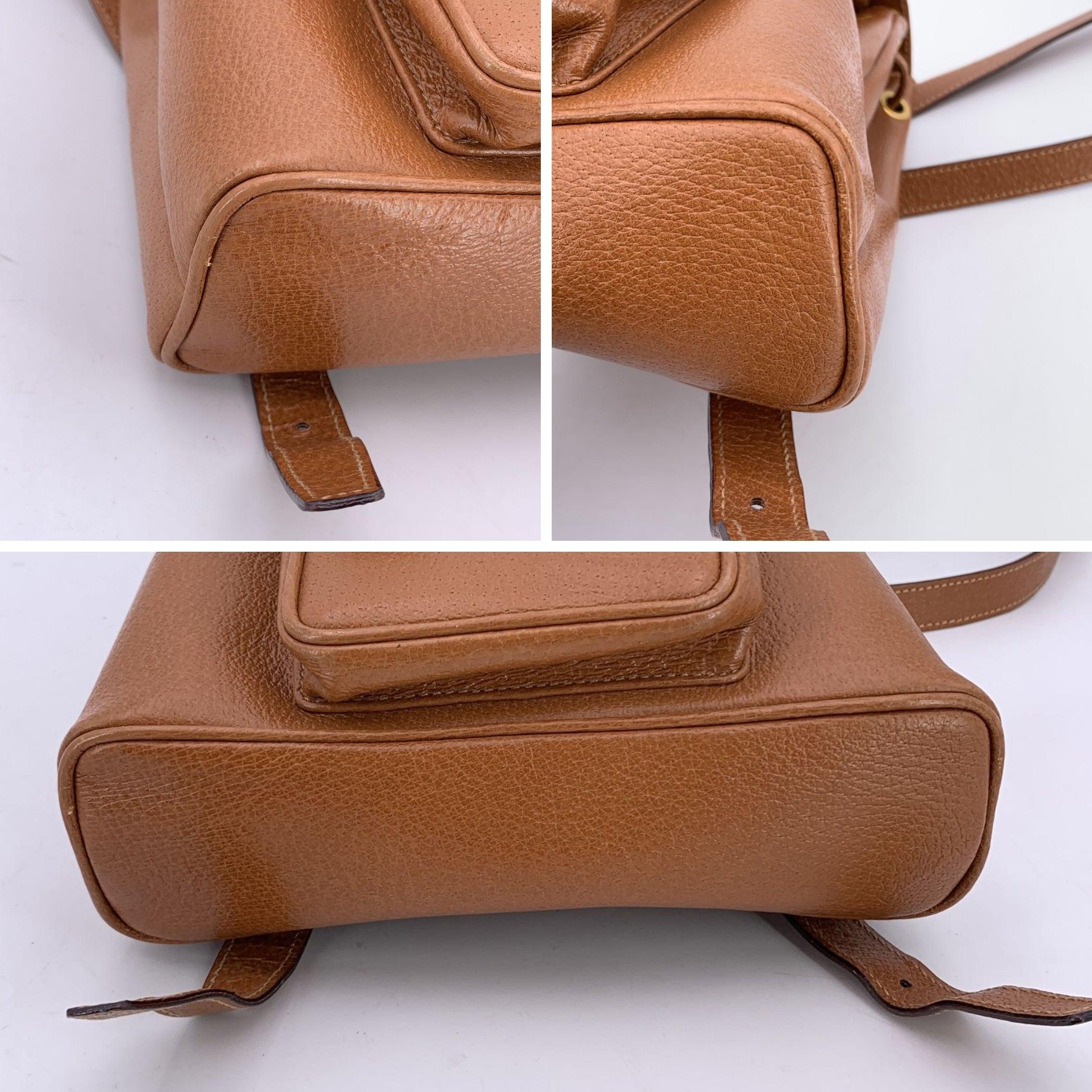 Gucci Vintage Beige Leather Small Bamboo Backpack Shoulder Bag For Sale 1