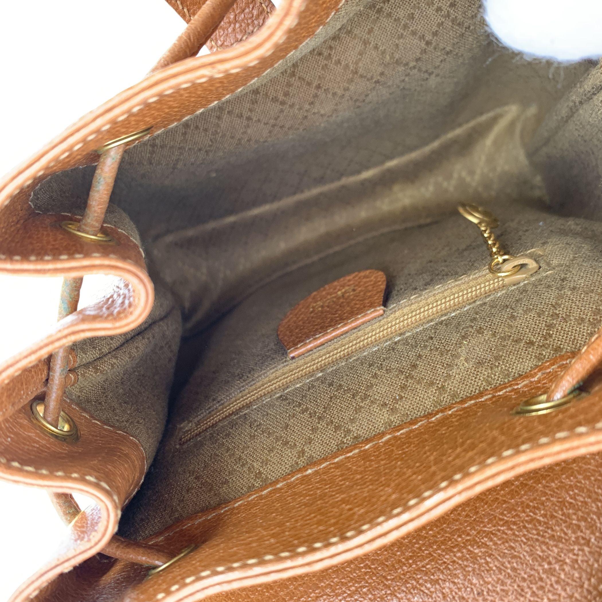 Gucci Vintage Beige Leather Small Bamboo Backpack Shoulder Bag For Sale 2