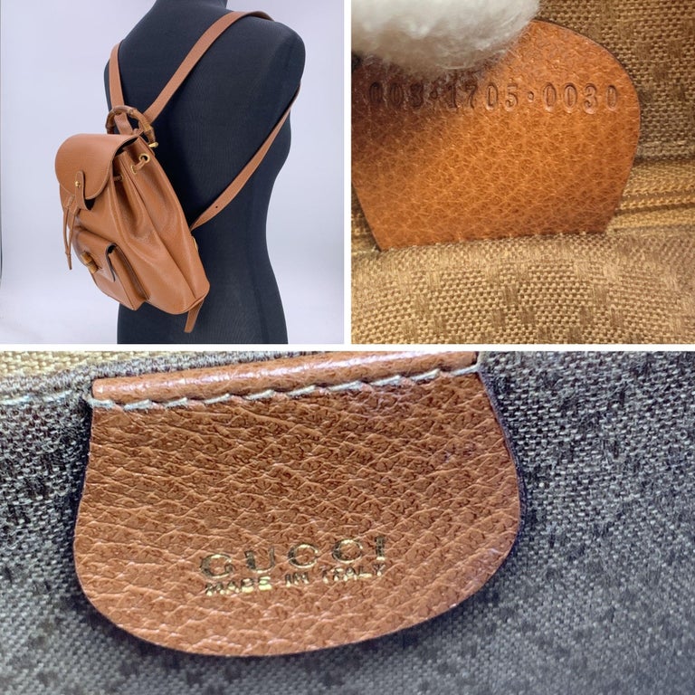 Gucci Vintage Beige Leather Small Bamboo Backpack Shoulder  display picture 2