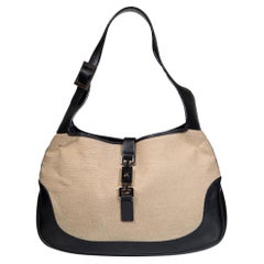 Gucci Vintage Beige Leather Trim Jackie O Hobo