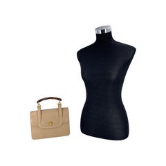 Gucci Vintage Beige Leather Turnlock Bamboo Top Handle Bag Satchel