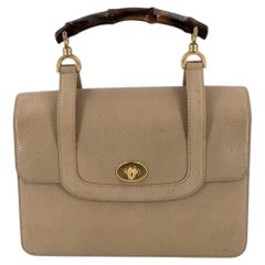 Gucci Vintage Beige Leather Turnlock Bamboo Top Handle Bag Satchel