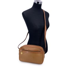 Gucci Vintage Beige Leather Zip Crossbody Messenger Bag