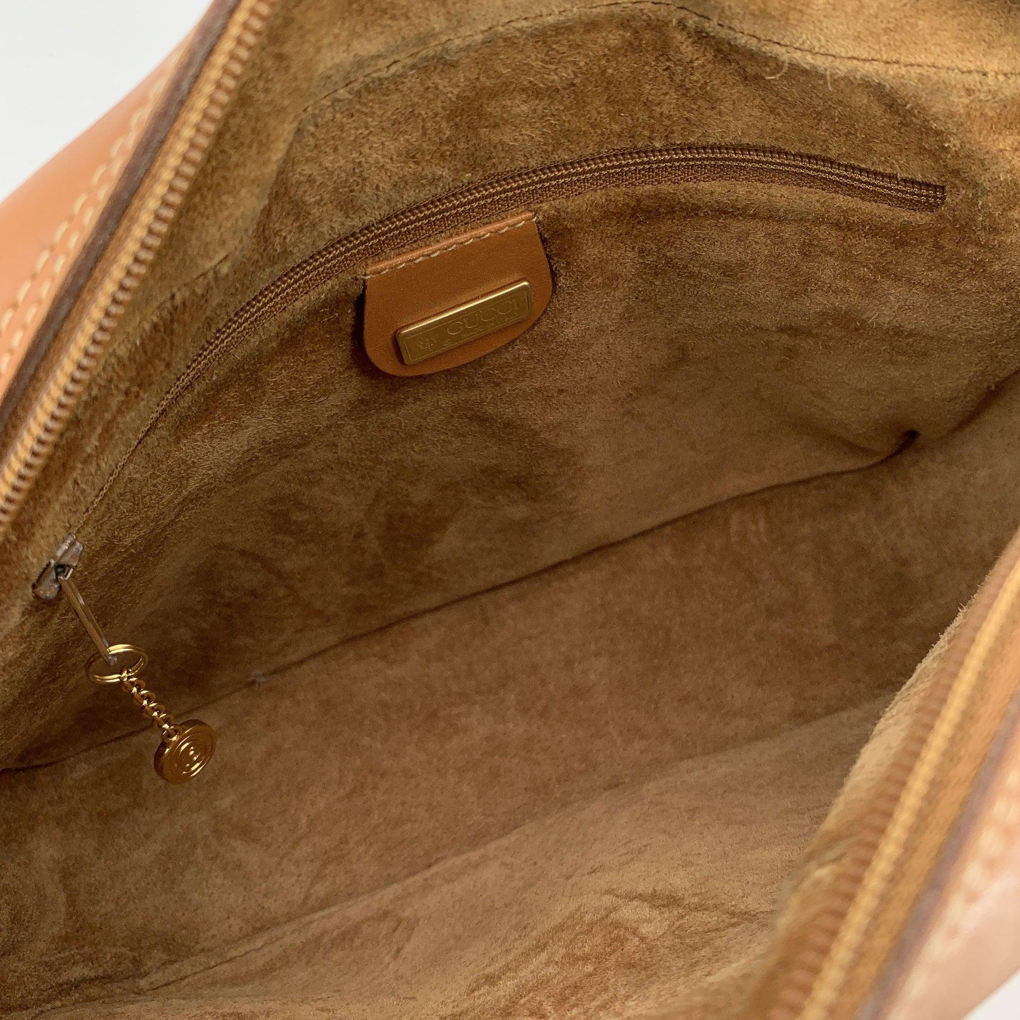 Gucci Vintage Beige Leather Zip Crossbody Messenger Bag 1