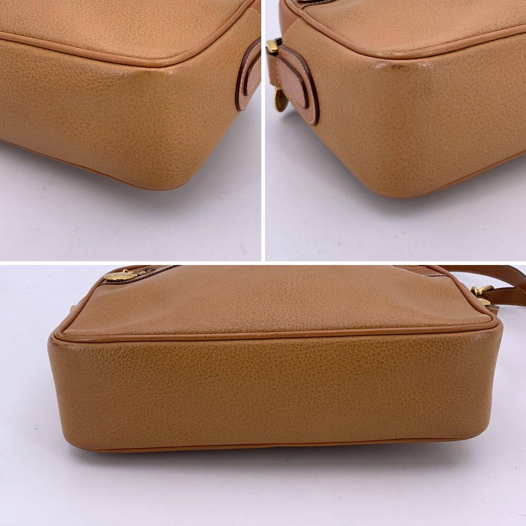 Gucci Vintage Beige Leather Zip Crossbody Messenger Bag 2