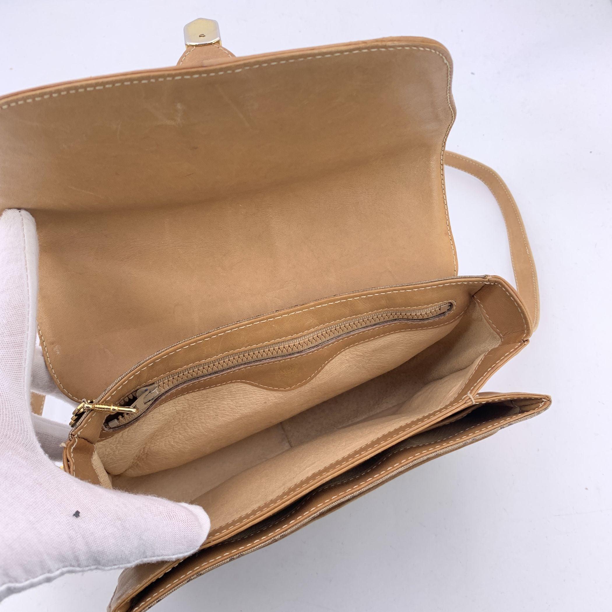 Gucci Vintage Beige Monogram Canvas and Leather Flap Shoulder Bag For Sale 1