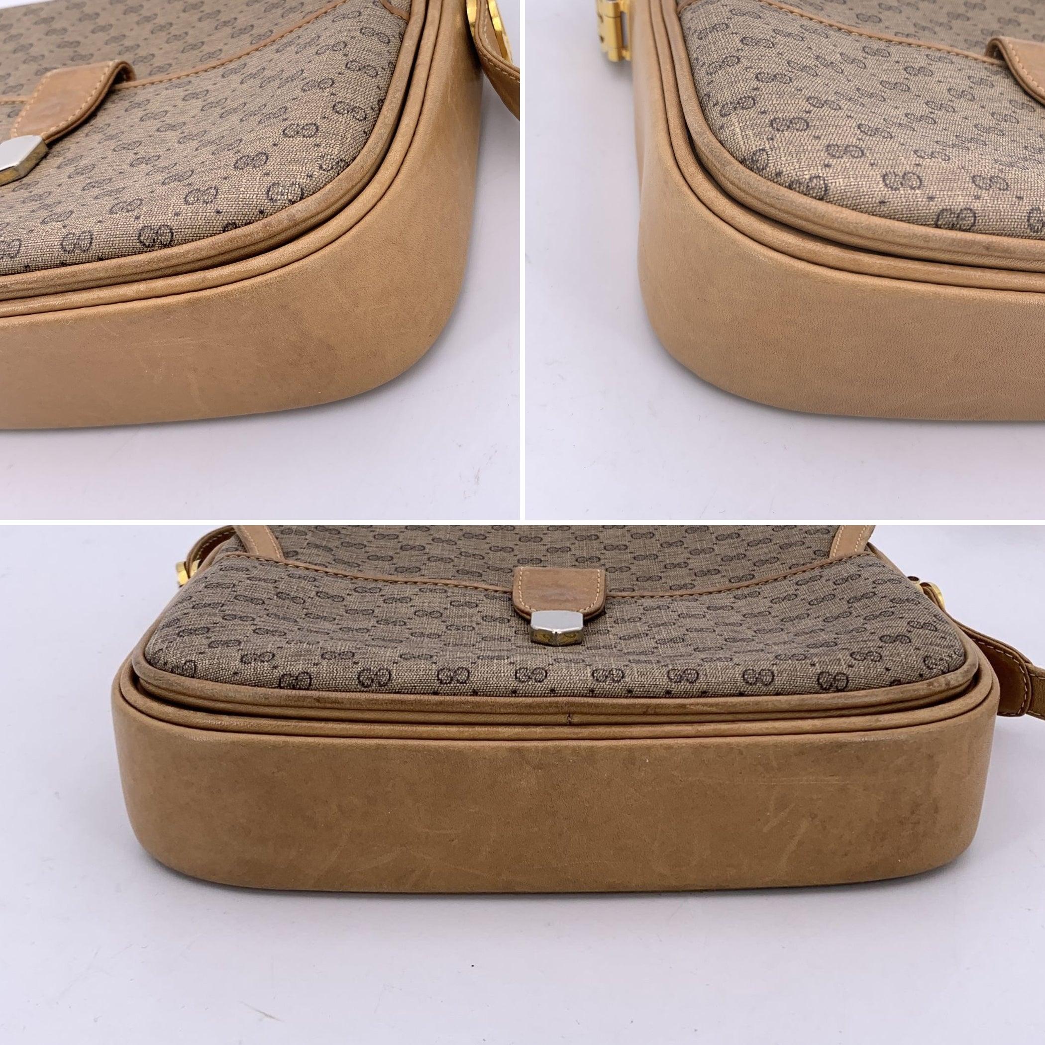 Gucci Vintage Beige Monogram Canvas and Leather Flap Shoulder Bag For Sale 2