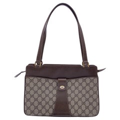 Gucci Used Beige Monogram Canvas and Leather Handbag