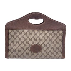 Gucci Vintage Beige Monogram Canvas and Leather Handbag Tote