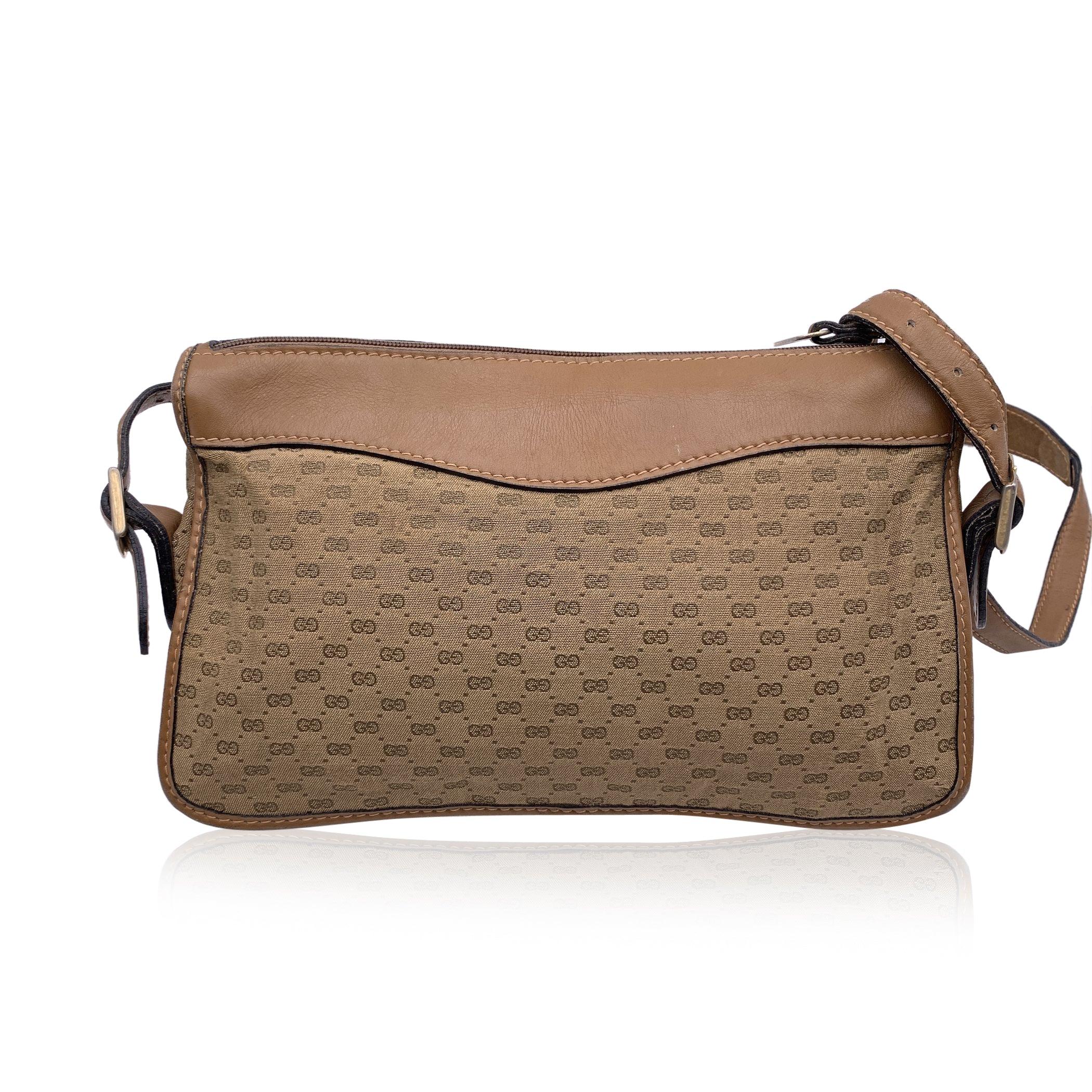Gucci Vintage Beige Monogram Canvas and Leather Shoulder Bag In Fair Condition In Rome, Rome