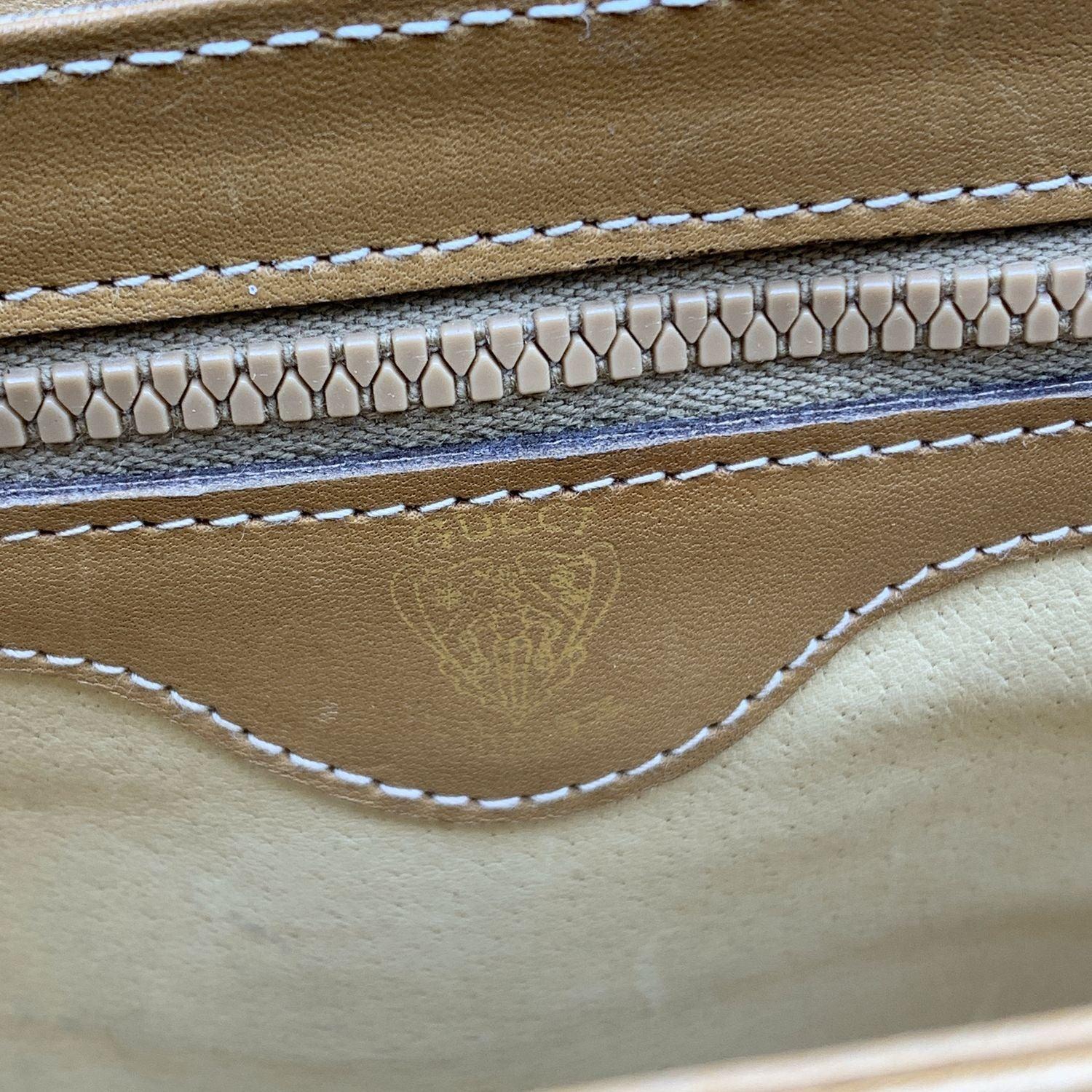 Gucci Vintage Beige Monogram Canvas and Leather Shoulder Bag 1