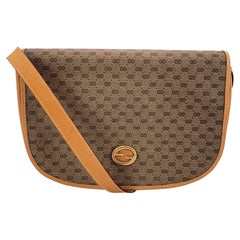 Gucci Vintage Beige Monogram Canvas and Leather Shoulder Bag