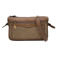 Gucci Vintage Beige Monogram Canvas and Leather Shoulder Bag