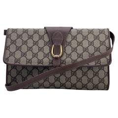 Gucci Vintage Beige Monogram Canvas and Leather Shoulder Bag