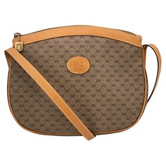 Gucci Vintage Beige Monogram Canvas and Leather Zip Shoulder Bag