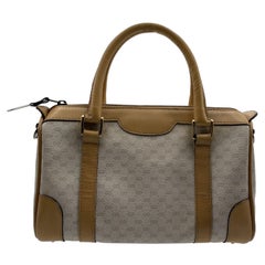 Gucci Used Beige Monogram Canvas Boston Bag Satchel Handbag