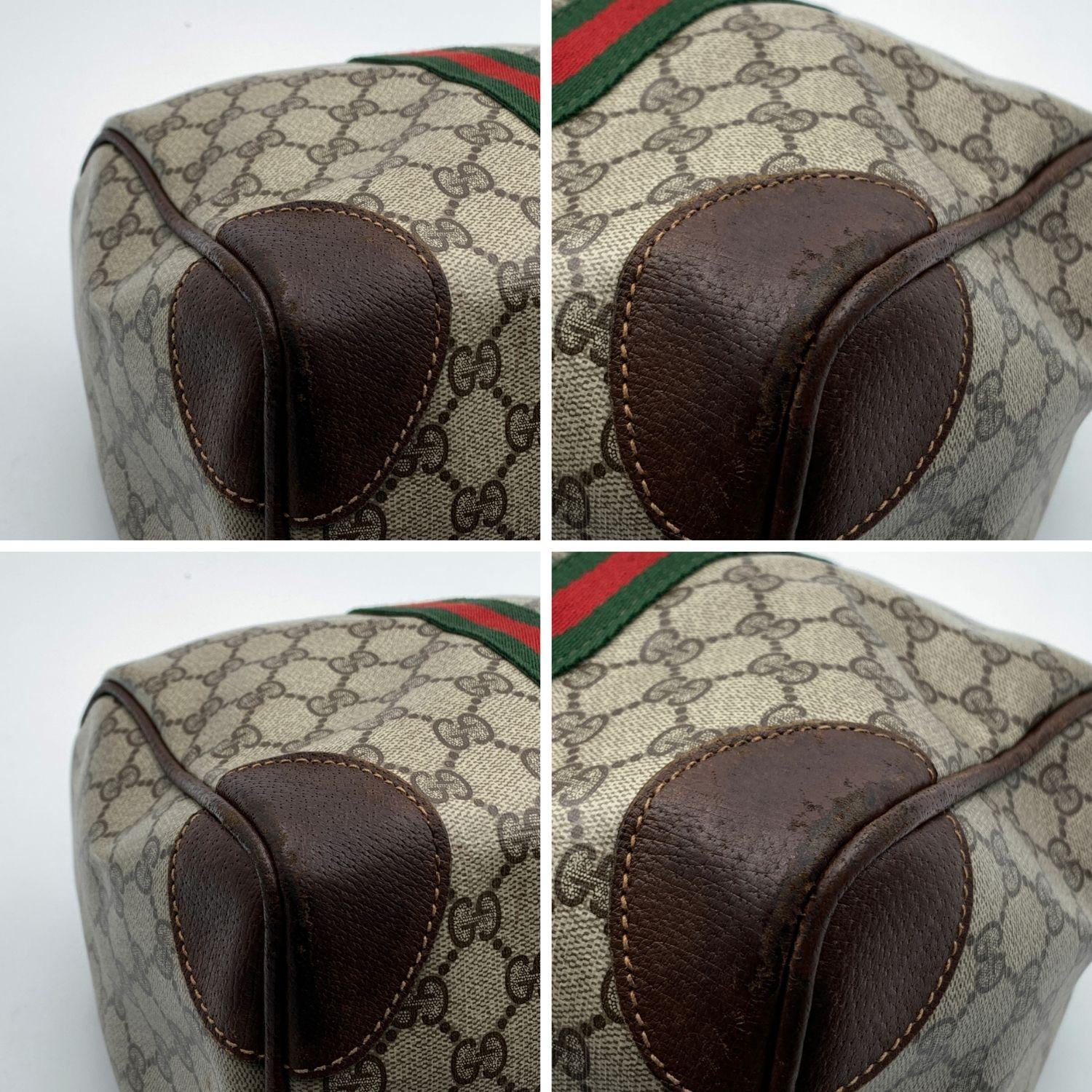 Gucci Vintage Beige Monogram Canvas Boston Bag with Web Stripes In Good Condition In Rome, Rome