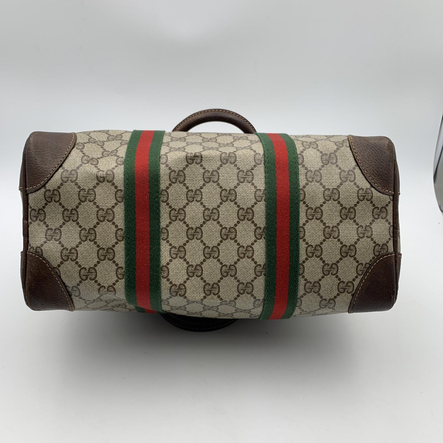 Gucci Vintage Beige Monogram Canvas Boston Bag with Web Stripes 1