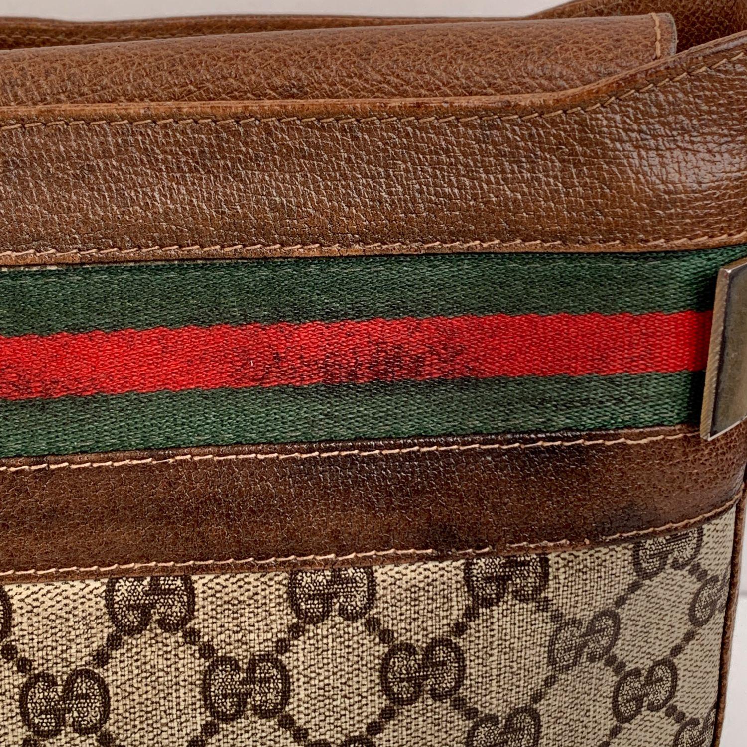 Black Gucci Vintage Beige Monogram Canvas Bucket Shoulder Bag