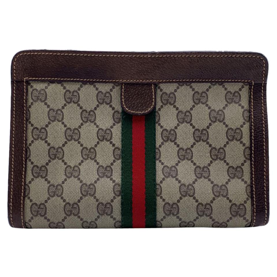 Gucci Vintage Beige Monogram Canvas Cosmetic Bag Clutch with Stripes