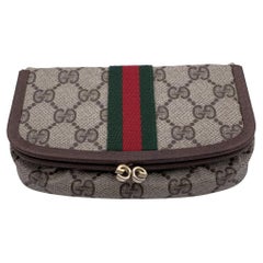 Gucci Vintage Beige Monogram Canvas Cosmetic Case with Mirror