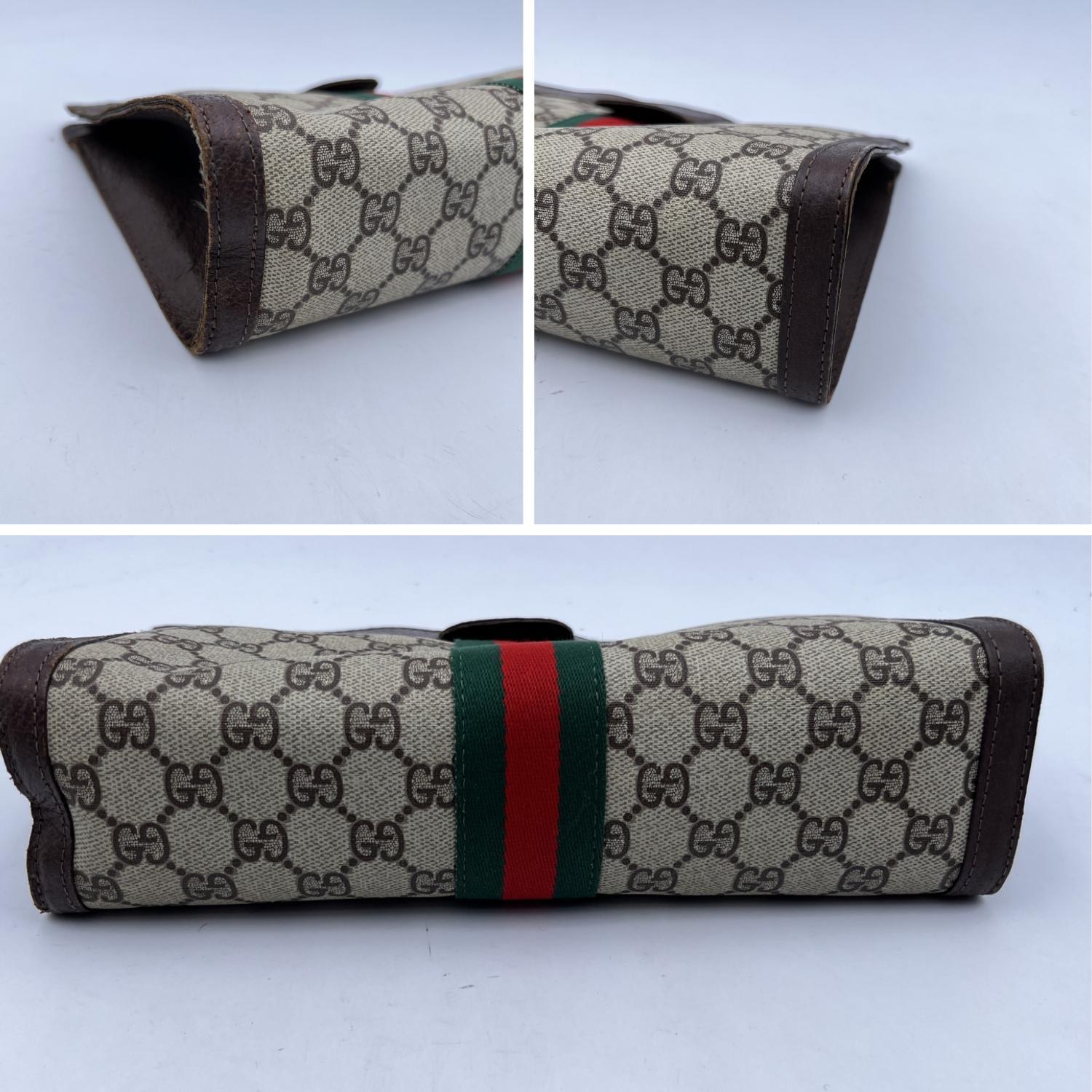 Women's Gucci Vintage Beige Monogram Canvas Cosmetic Case with Stripes