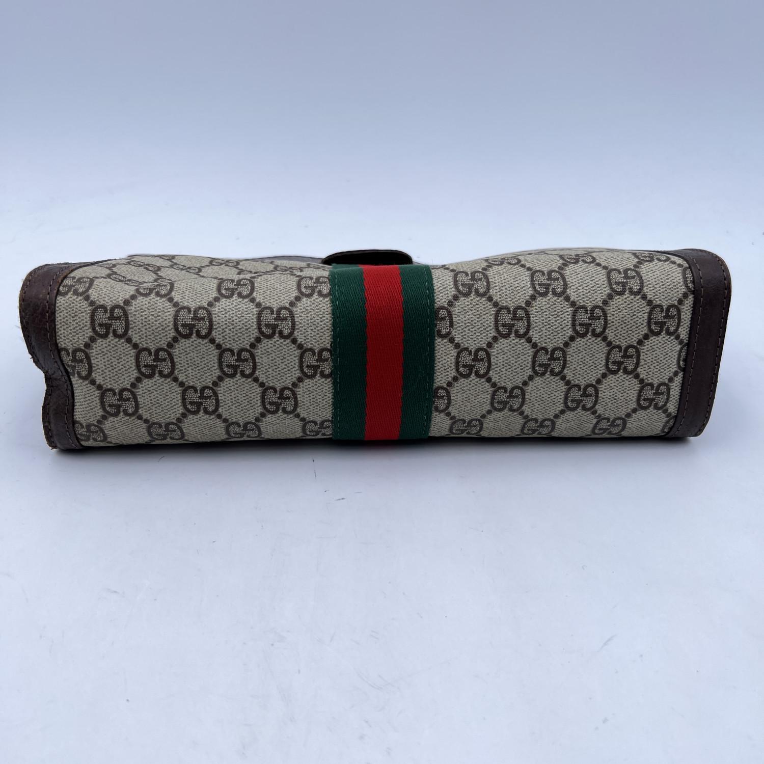 Gucci Vintage Beige Monogram Canvas Cosmetic Case with Stripes 3