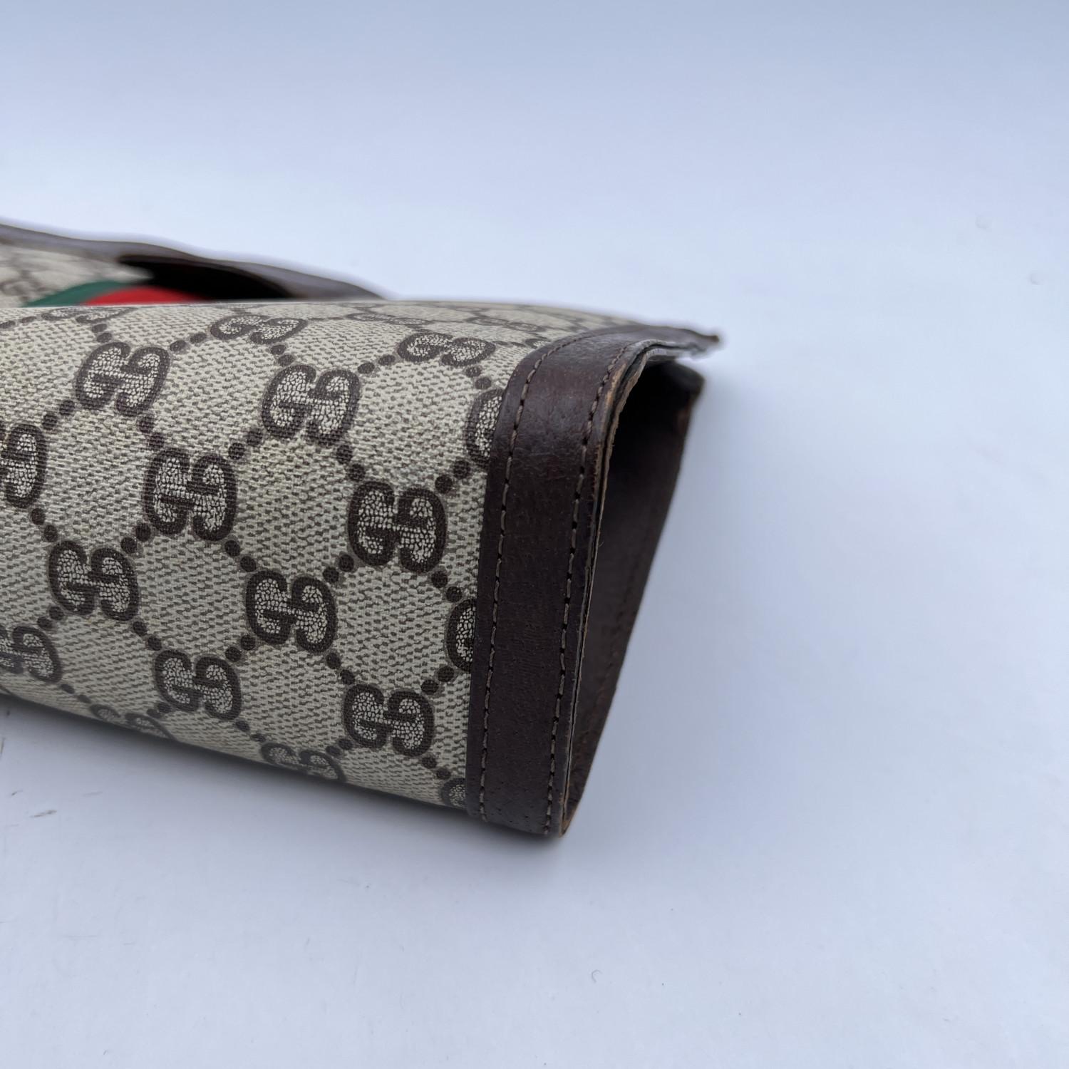 Gucci Vintage Beige Monogram Canvas Cosmetic Case with Stripes 5