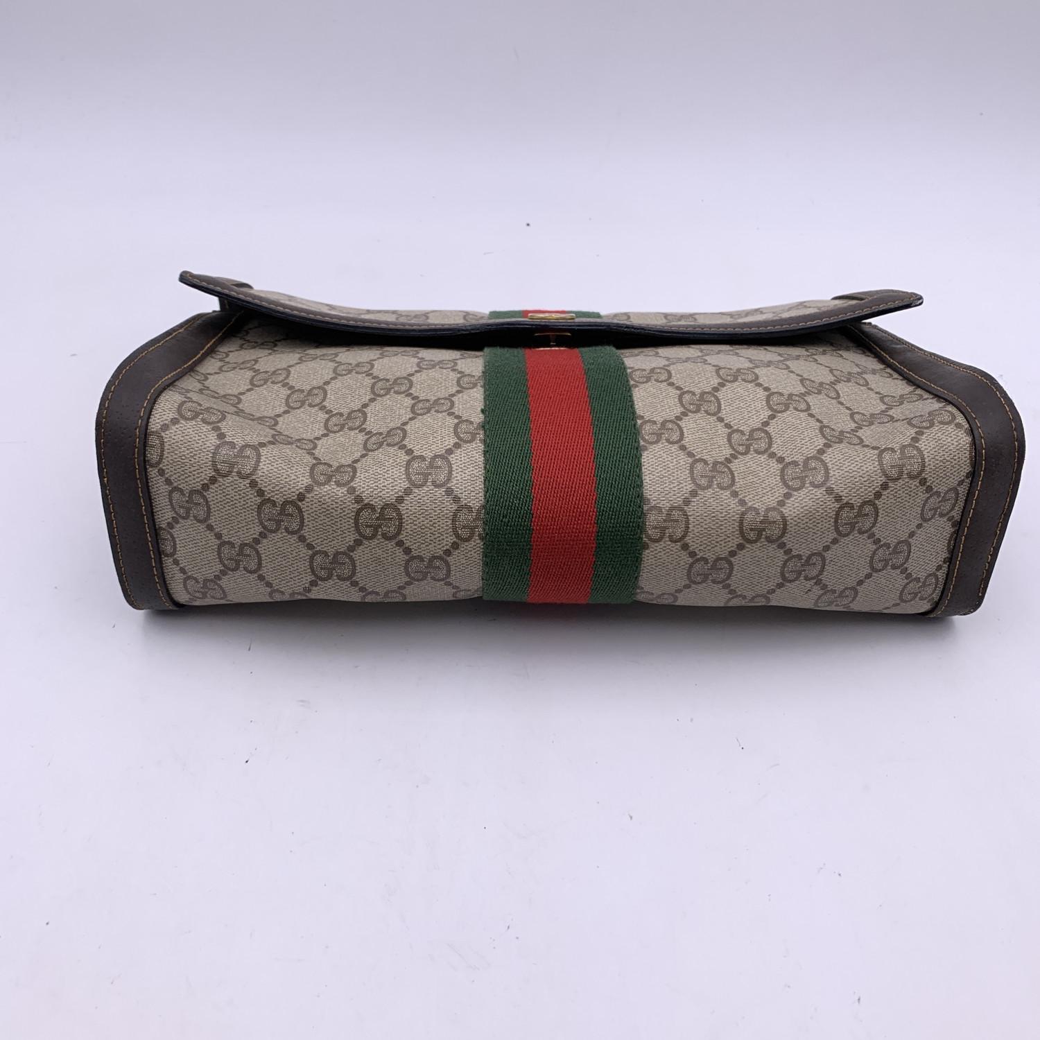 Gucci Vintage Beige Monogram Canvas Flap Cosmetic Bag Clutch 3