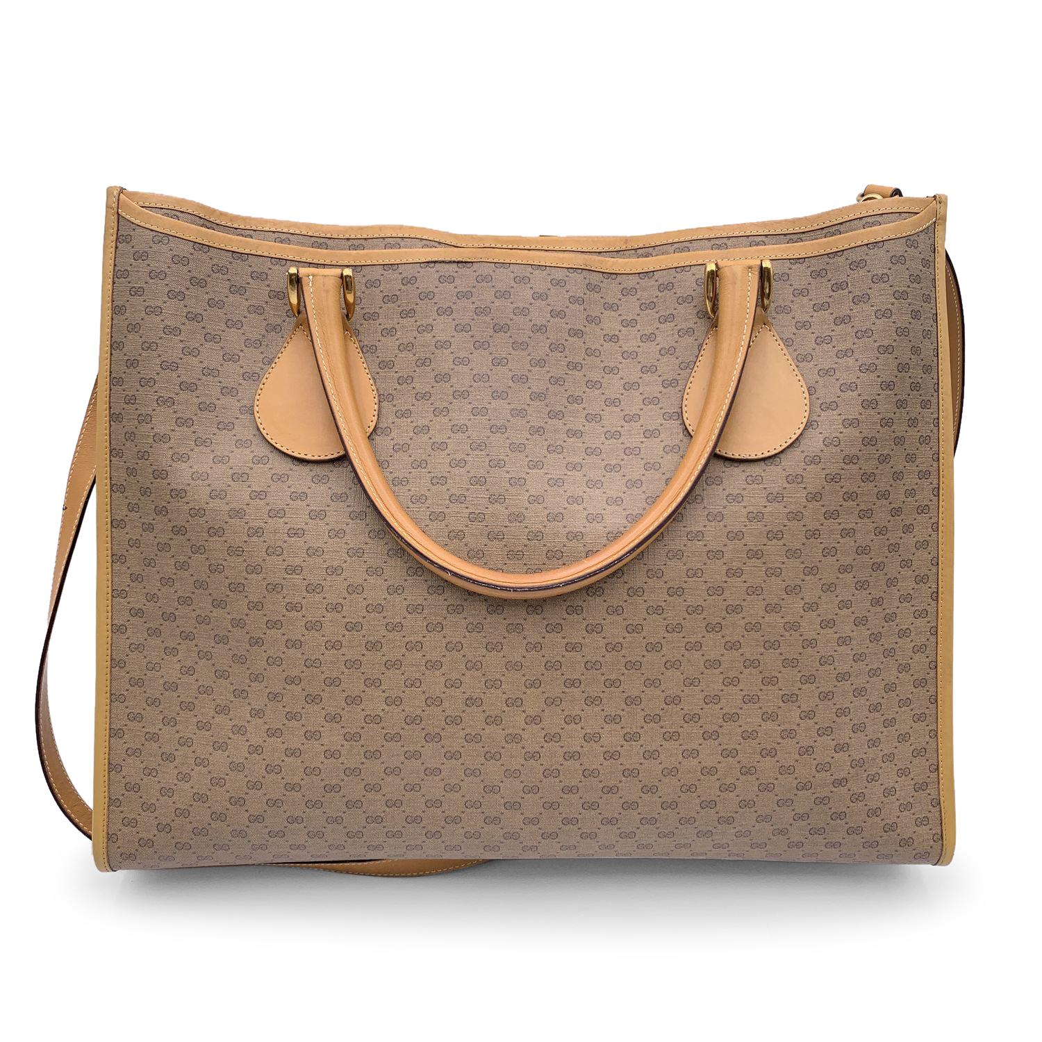 Gucci Vintage Beige Monogram Canvas Large Tote Bag with Strap In Excellent Condition For Sale In Rome, Rome