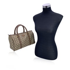 Gucci Vintage Beige Monogram Tela Pelle Boston Duffle Bag