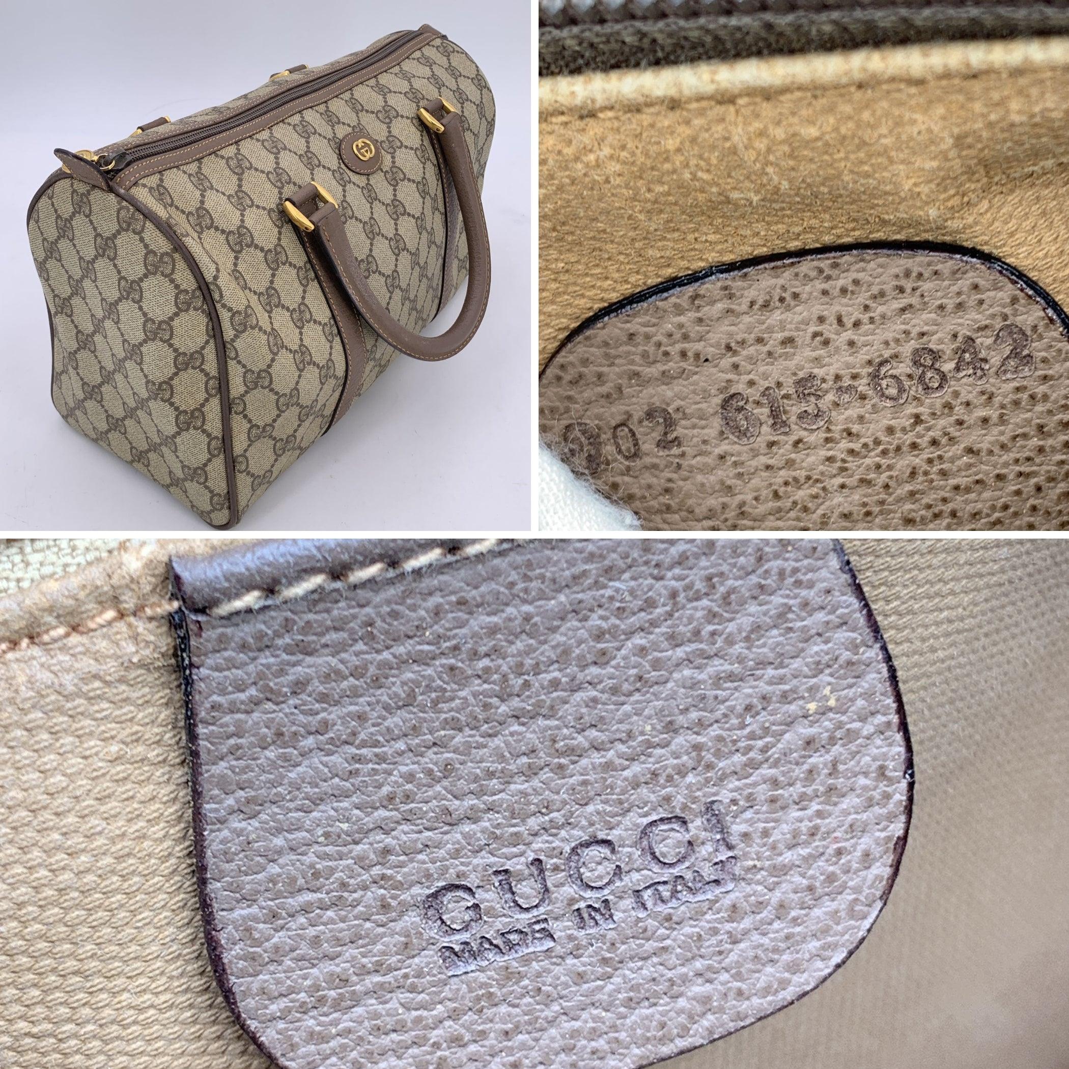 Women's Gucci Vintage Beige Monogram Canvas Leather Boston Duffle Bag For Sale