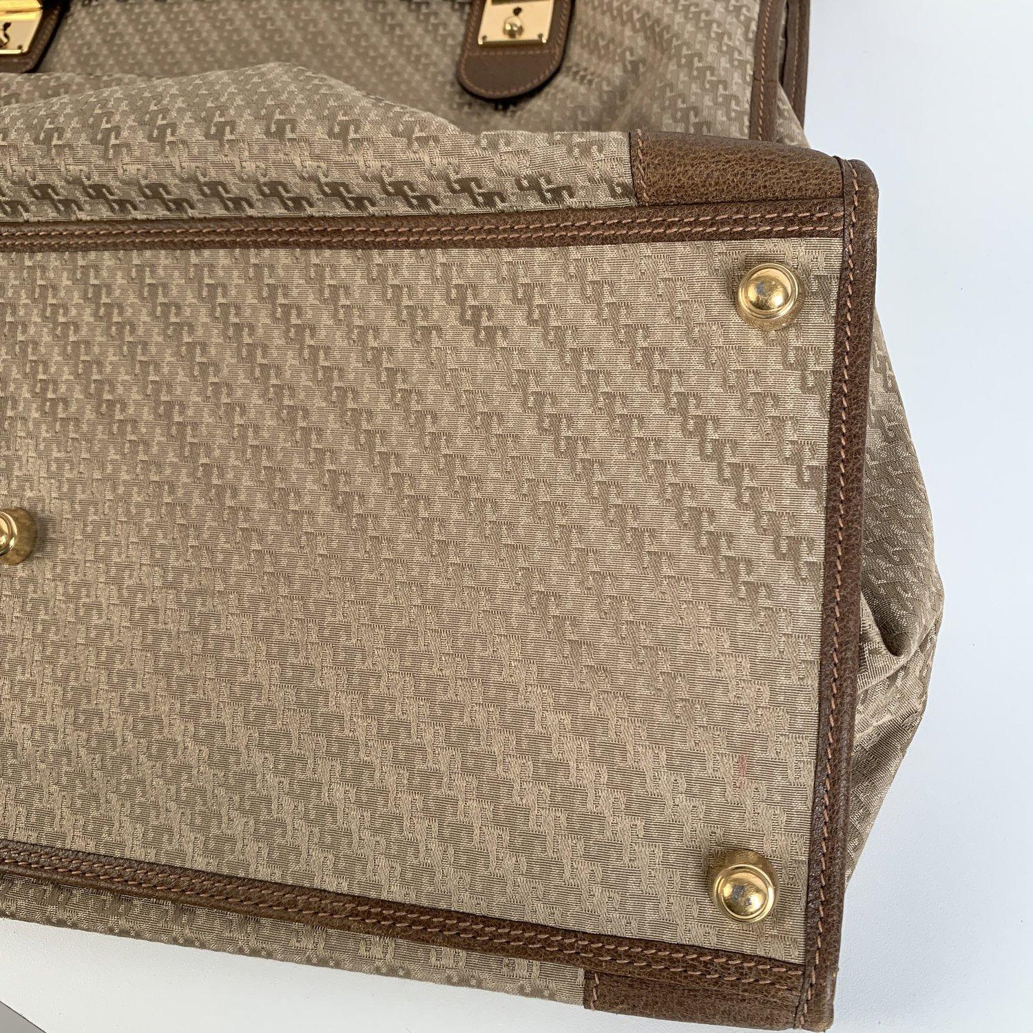 Gucci Vintage Beige Monogram Canvas Leather Foldable Travel Bag 4