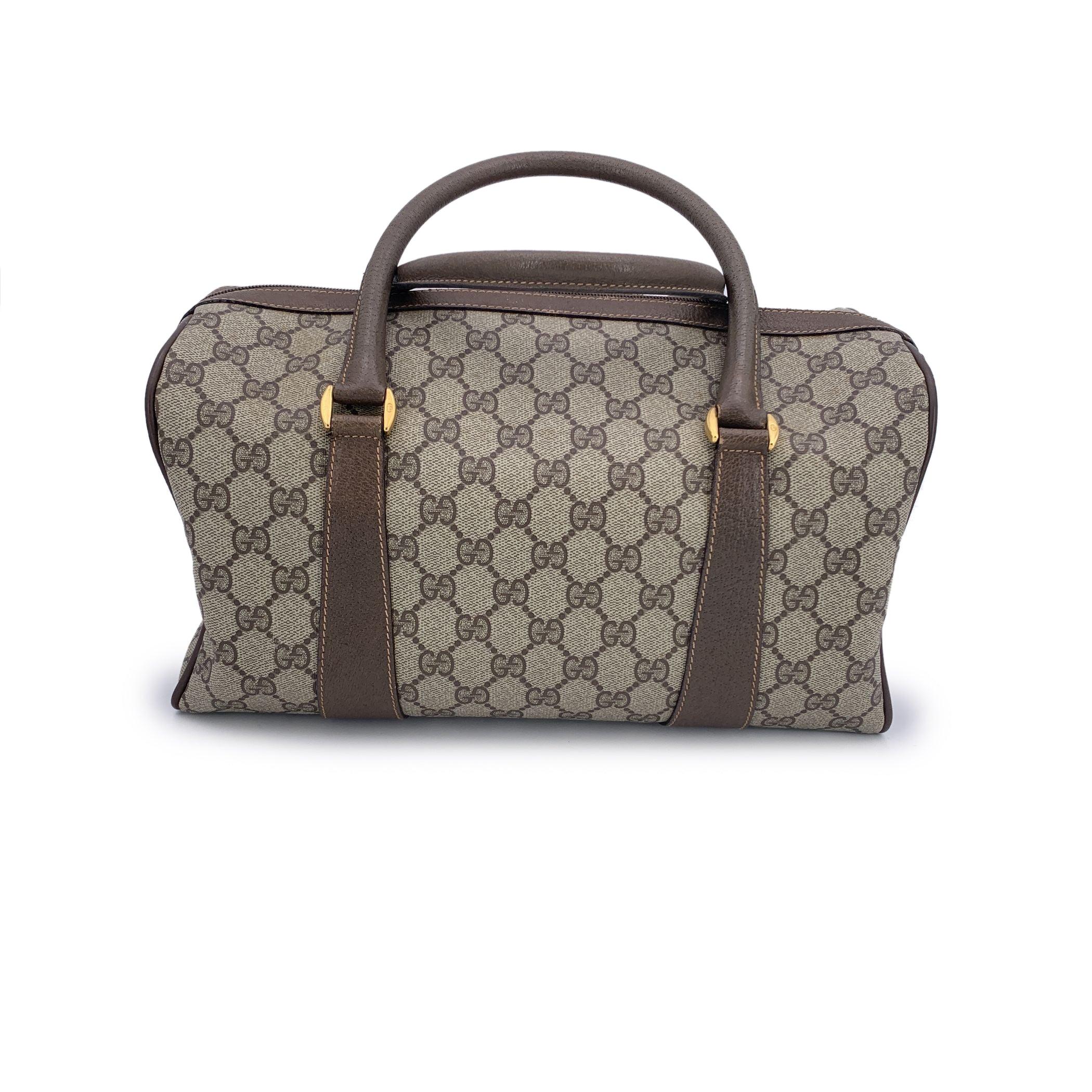 Gucci Vintage Beige Monogram Canvas Leather GG Logo Boston Bag In Good Condition For Sale In Rome, Rome