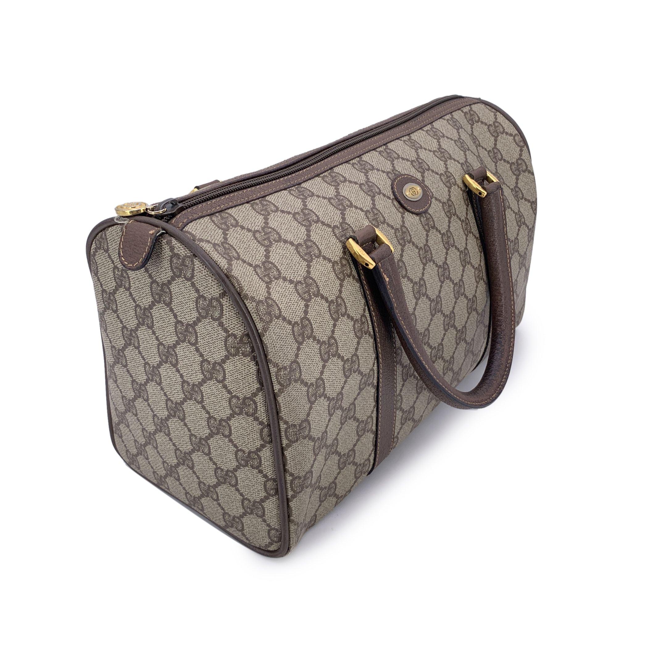 Gucci Vintage Beige Monogram Canvas Leather GG Logo Boston Bag In Good Condition For Sale In Rome, Rome