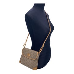Gucci Vintage Beige Monogram Canvas Leather Small Flap Shoulder Bag