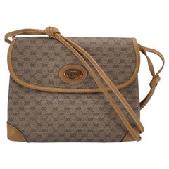 Gucci Vintage Beige Monogramm Canvas Leder-Umhängetasche mit kleiner Klappe