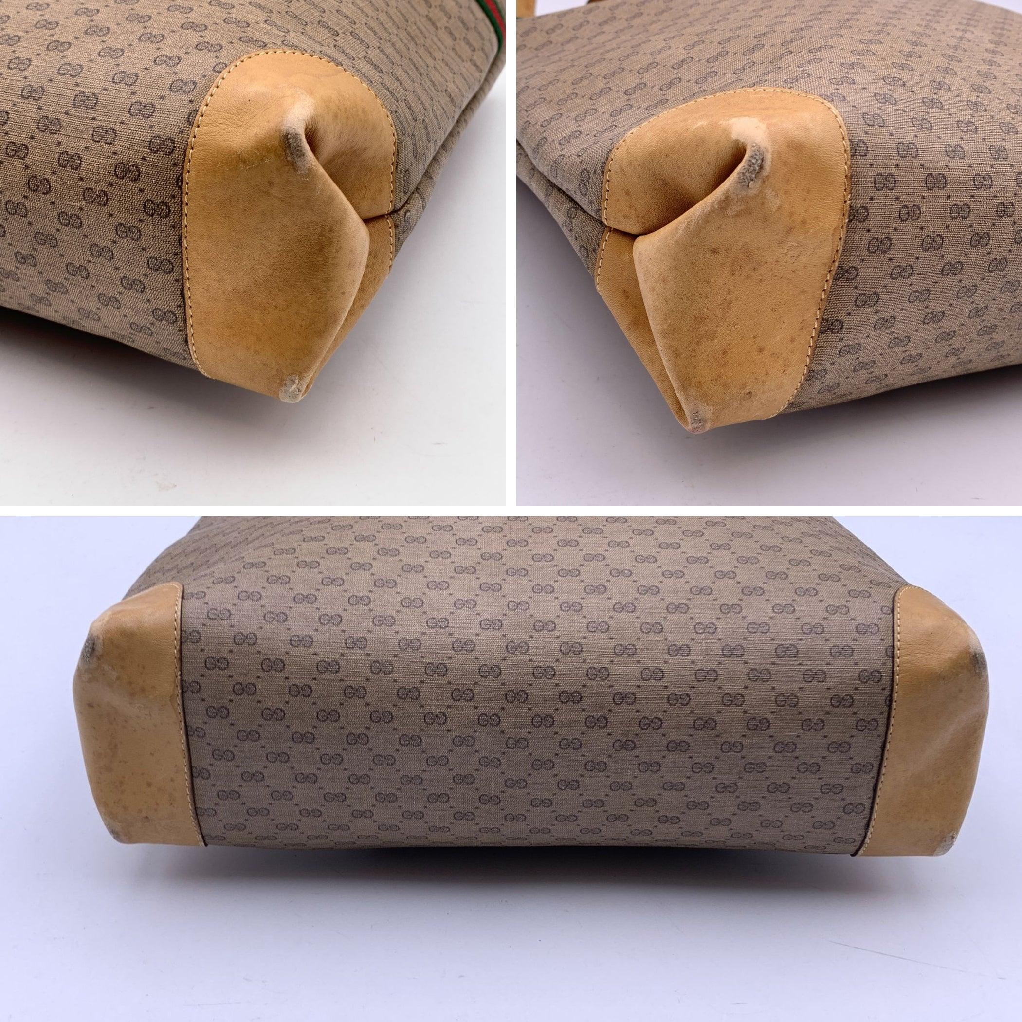 Women's Gucci Vintage Beige Monogram Canvas Logo Tote Shopping Bag Stripes For Sale