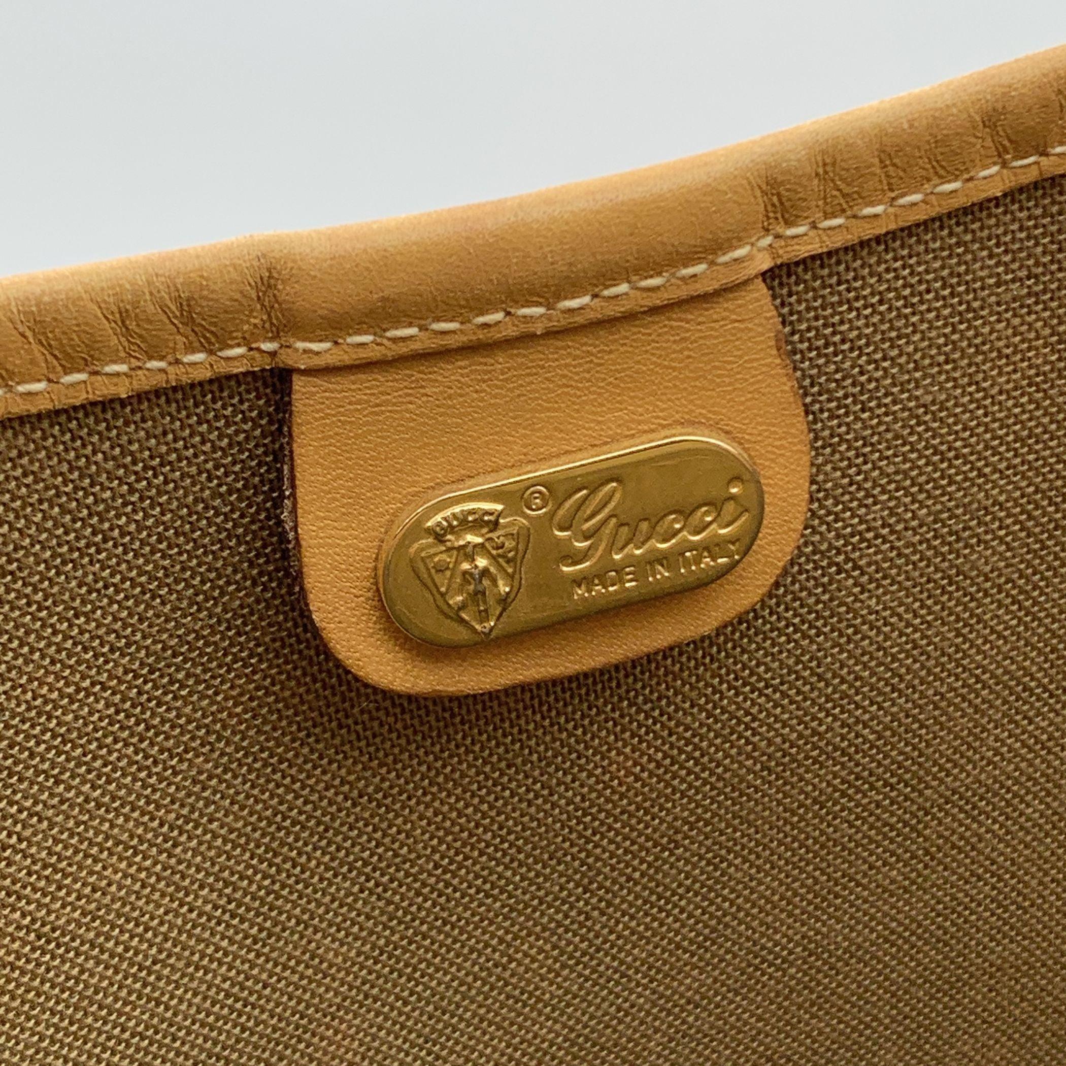 Gucci Vintage Beige Monogram Canvas Logo Tote Shopping Bag Stripes For Sale 2